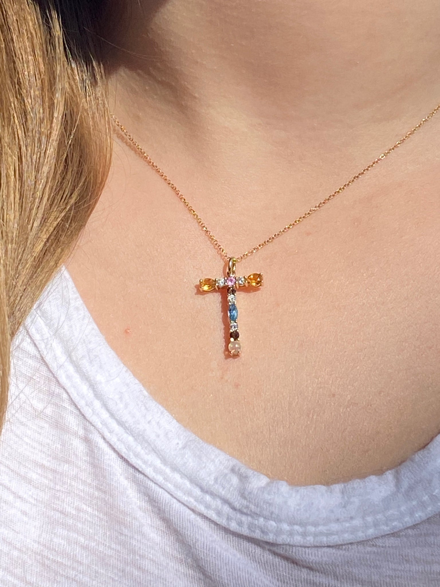 SAPPHIRE, DIAMOND, CITRINE AND TOPAZ LETTER NECKLACE