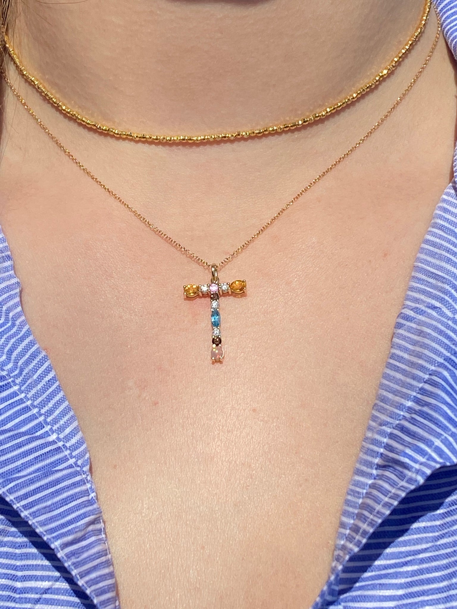 SAPPHIRE, DIAMOND, CITRINE AND TOPAZ LETTER PENDANT