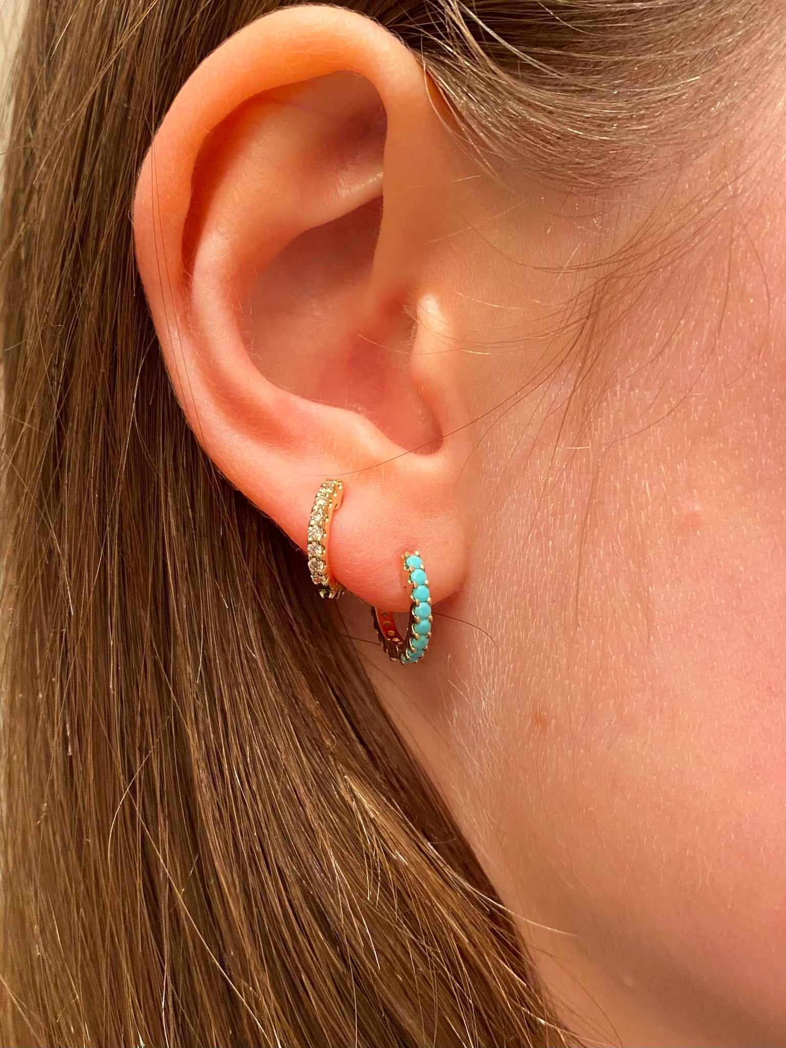 14K Turquoise and Diamond Reversible Huggie Earring