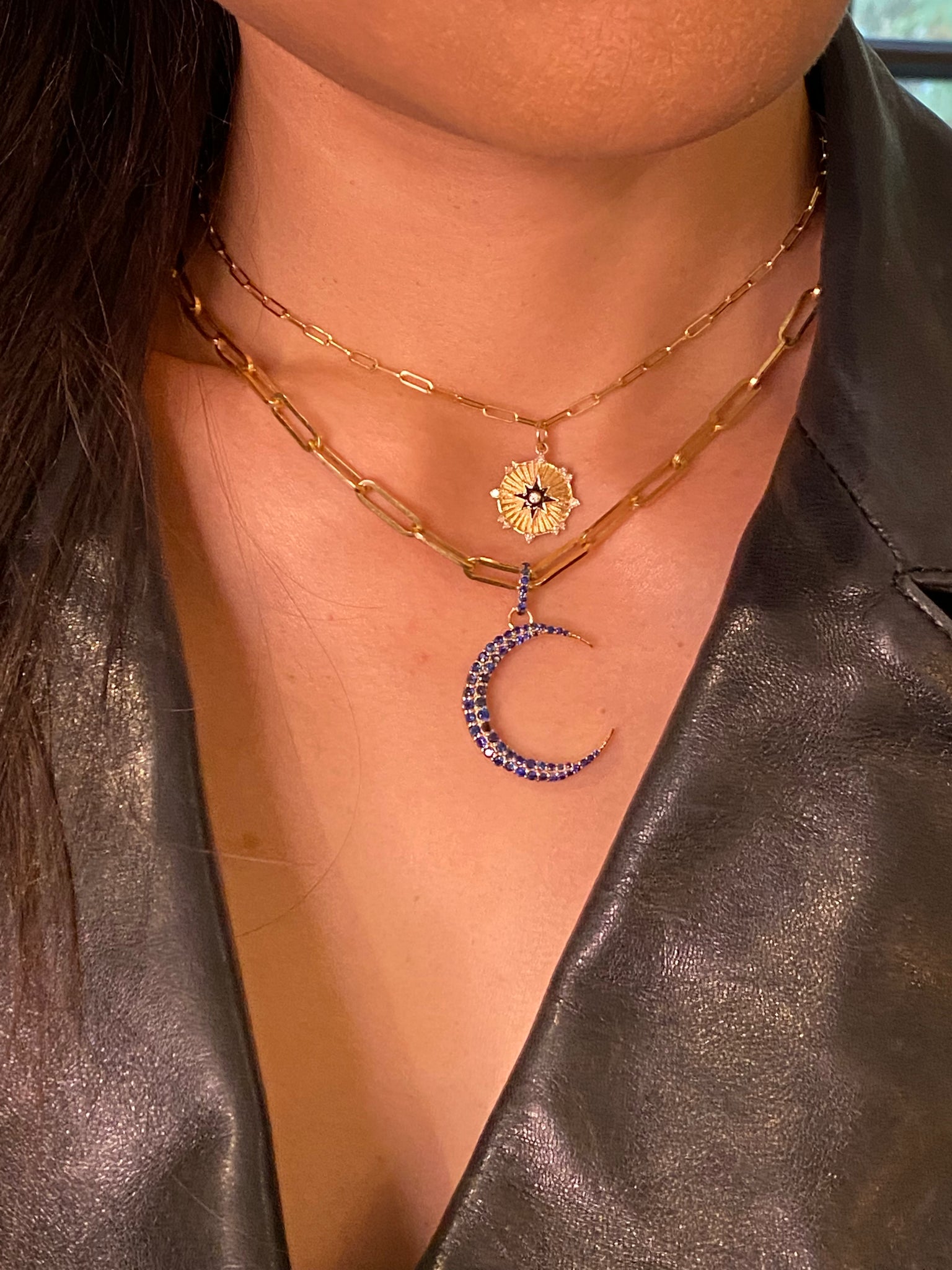SAPPHIRE CRESCENT MOON PENDANT CHARM