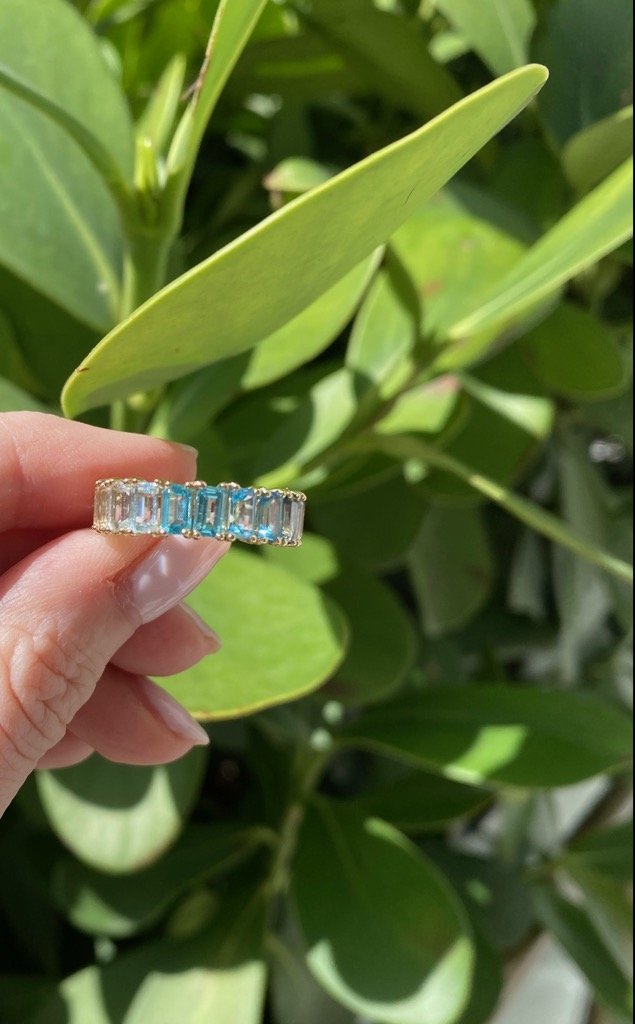 OMBRE EMERALD CUT TOPAZ ETERNITY BAND