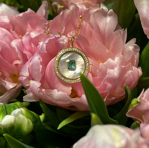 Diamond, Mother of Pearl & Emerald Medallion
Diamond, Mother of Pearl and Emerald Pendant
Mother of Pearl Medallion with Diamonds and Emerald
Emerald and Diamond Medallion with Mother of Pearl
Luxury Medallion with Diamond, Mother of Pearl & Emerald
Diamond medallion
Emerald pendant
Mother of Pearl pendant
Fine jewelry
Designer medallion
Luxury pendant
Statement jewelry
Custom medallion
Gemstone jewelry
Elegant Diamond, Mother of Pearl and Emerald Medallion