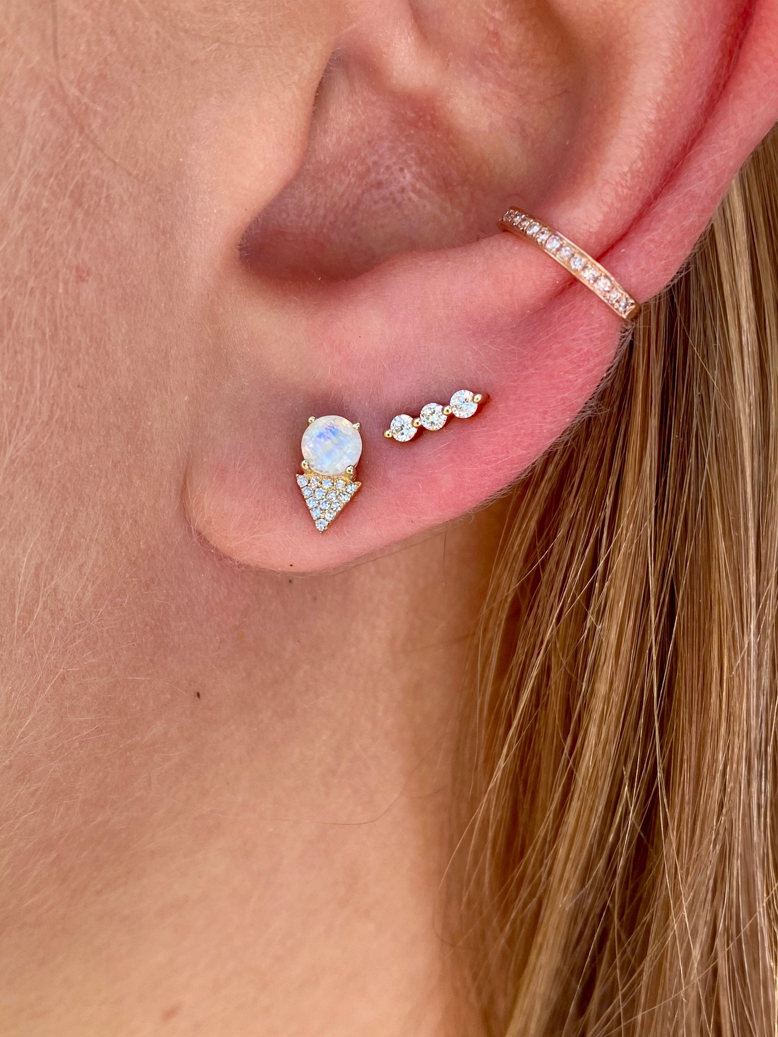 MOONSTONE AND DIAMOND STUD EARRINGS