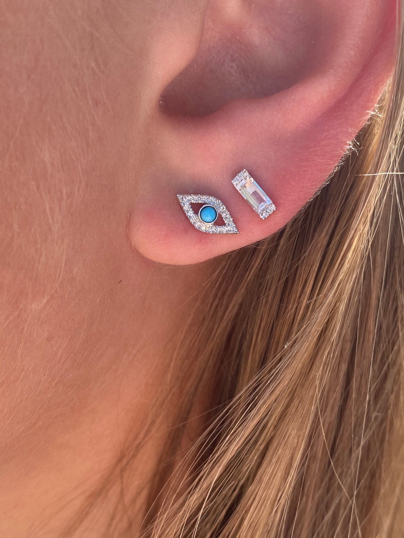 DIAMOND EVIL EYE EARRINGS WITH TURQUOISE