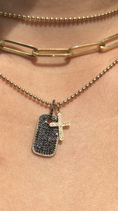 14K GOLD AND BLACK DIAMOND DOG TAG CHARM
