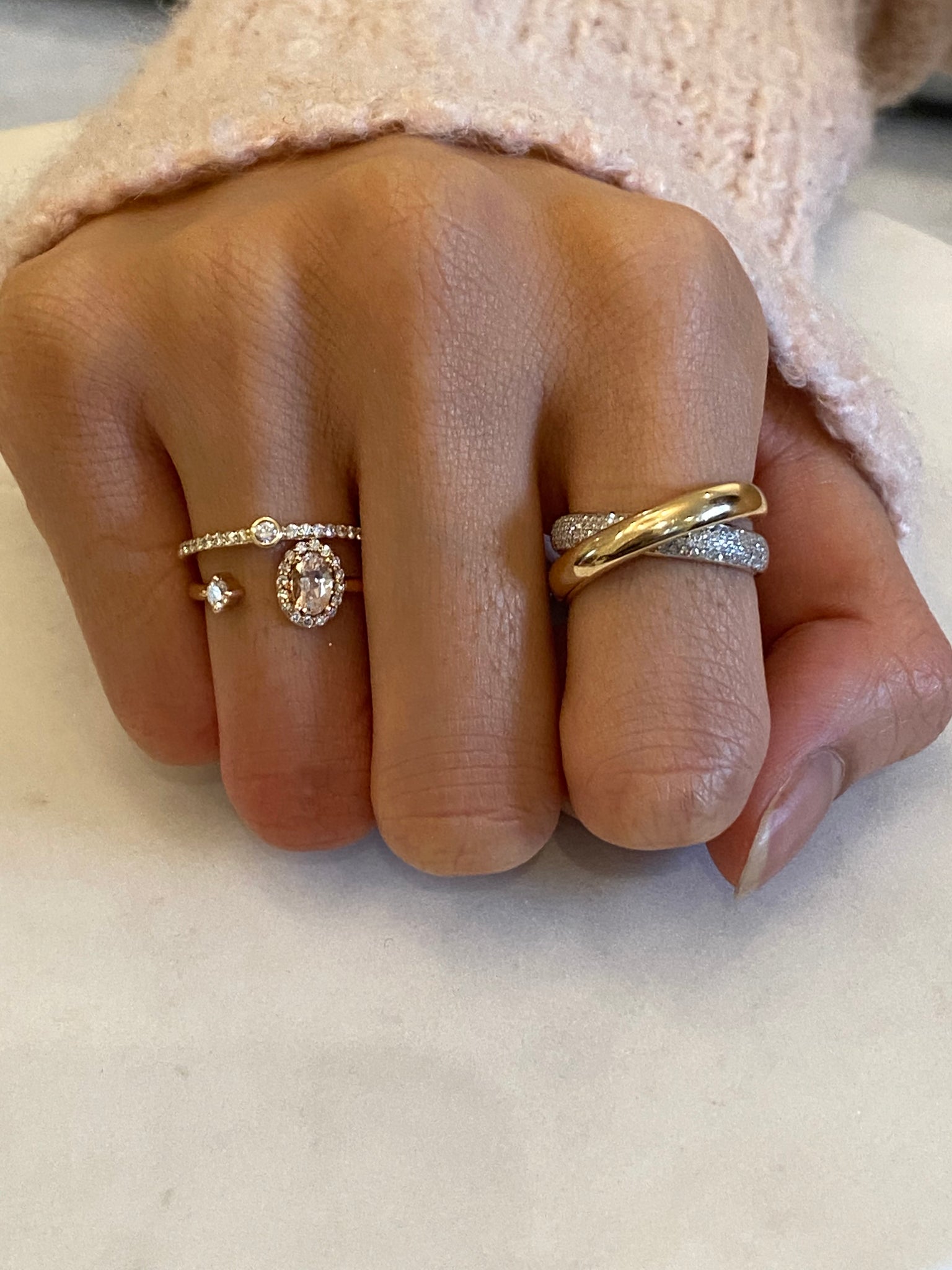 DOUBLE CRISSCROSS GOLD AND DIAMOND RING