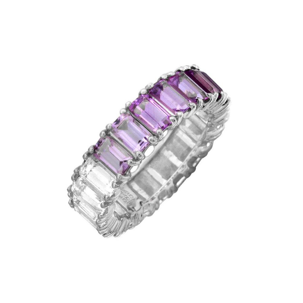 PURPLE OMBRÉ EMERALD CUT AMETHYST ETERNITY BAND