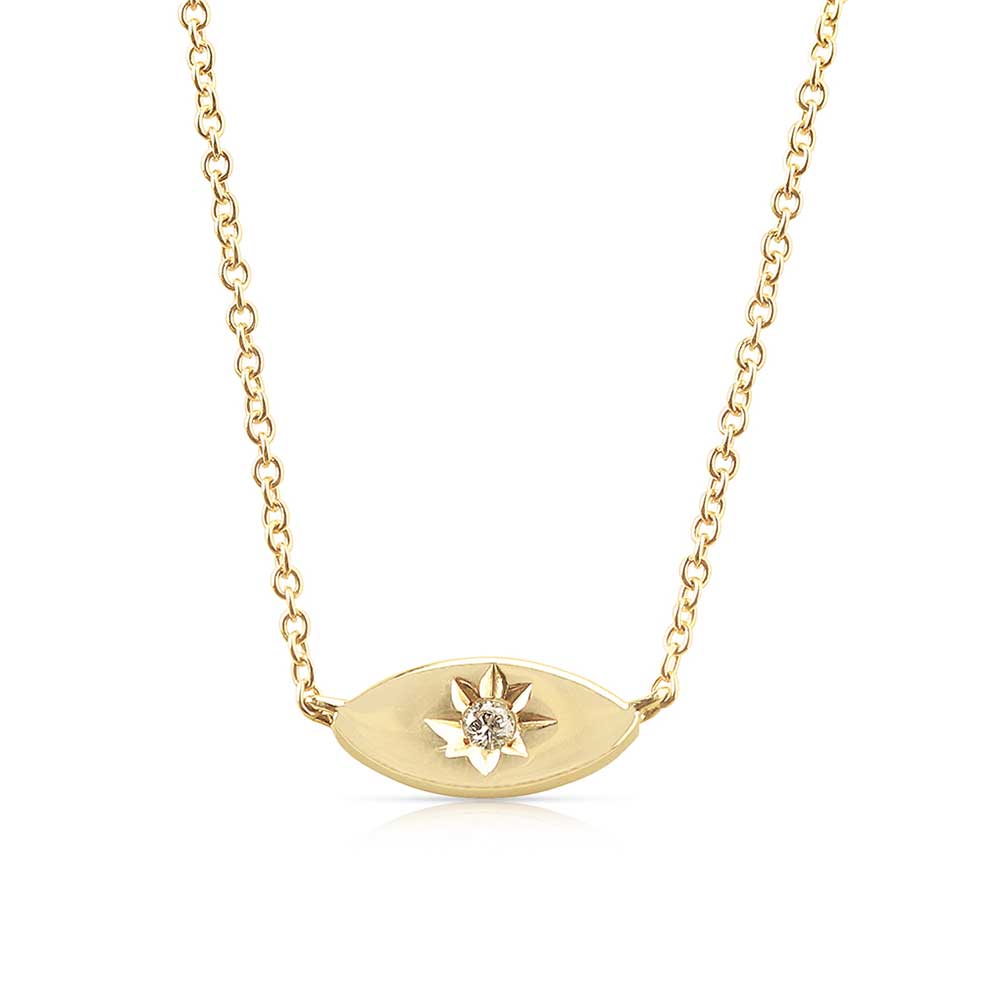 Mini Gold Evil Eye Necklace with Diamond Centre 