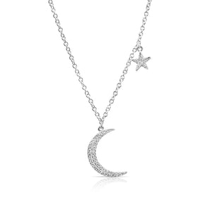 14K GOLD MINI DIAMOND MOON AND STAR NECKLACE