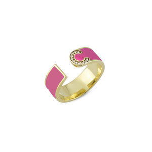 OPEN ENAMEL DIAMOND INITIAL RING