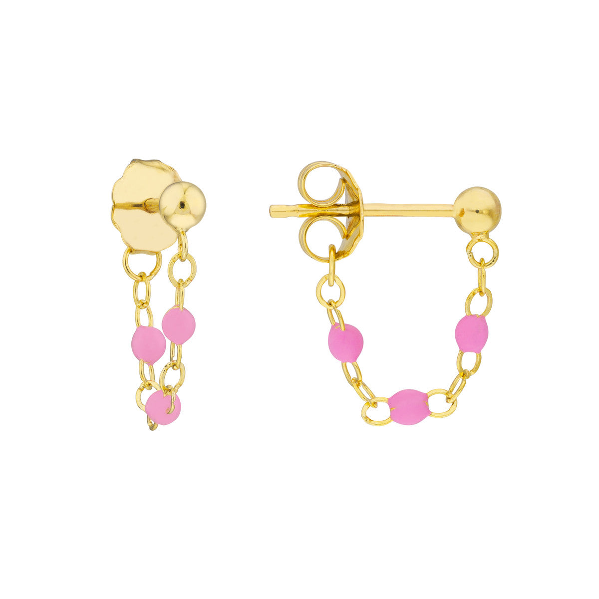 14K GOLD ENAMEL BEAD CHAIN EARRINGS