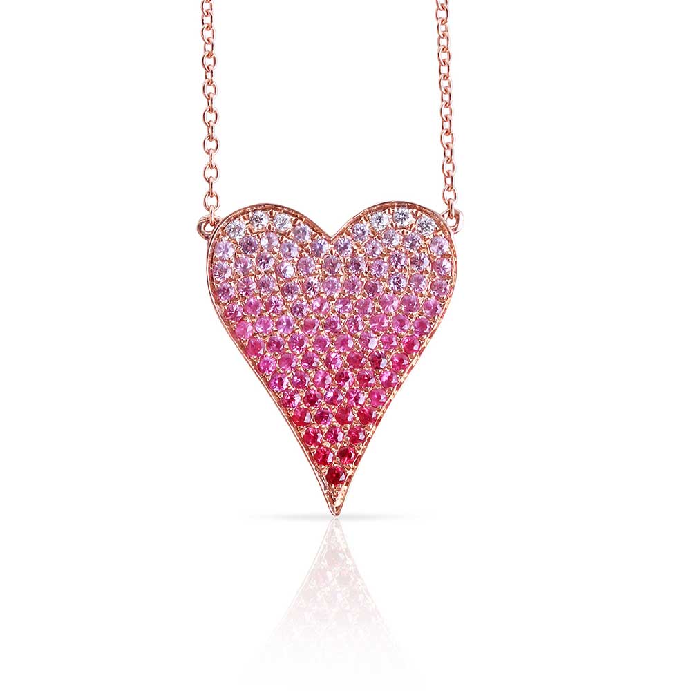 Pink Sapphire Ombre Heart Necklace