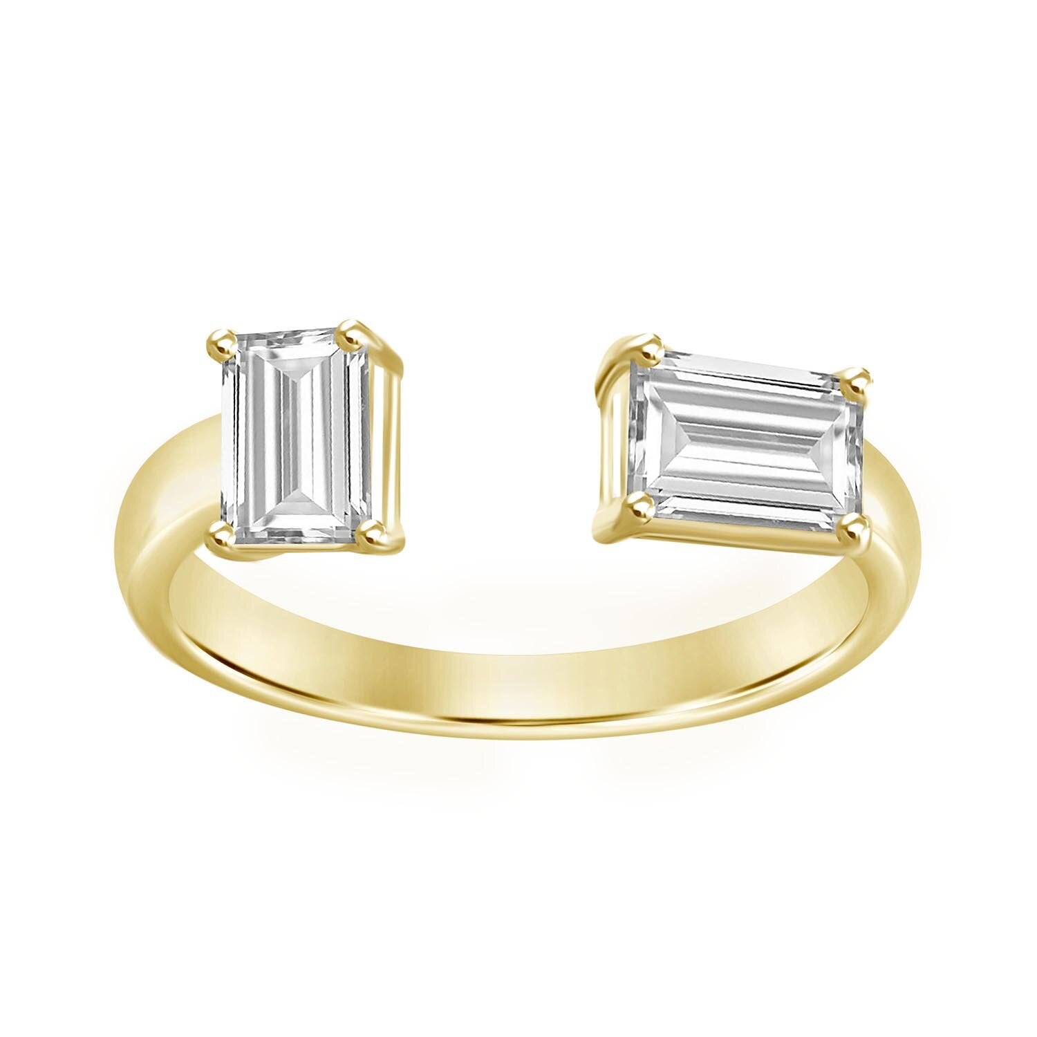 18K YELLOW GOLD EMERALD CUT DIAMOND MISMATCHED RING