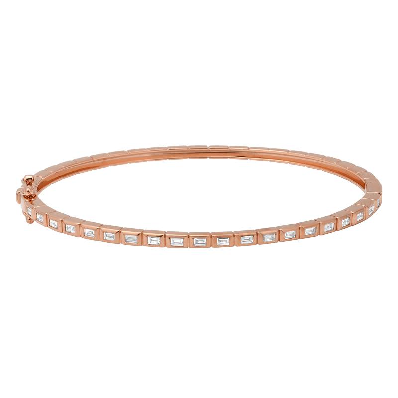 14K ROSE GOLD HORIZONTAL BAGUETTE DIAMOND BANGLE