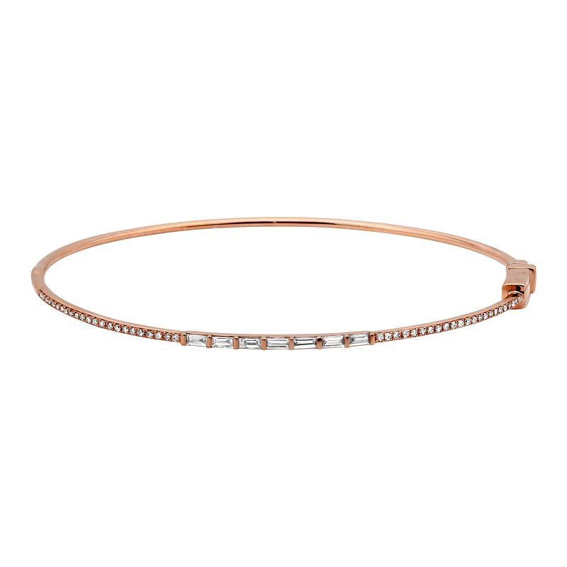 14K ROSE GOLD THIN PAVÉ AND BAGUETTE DIAMOND BANGLE
