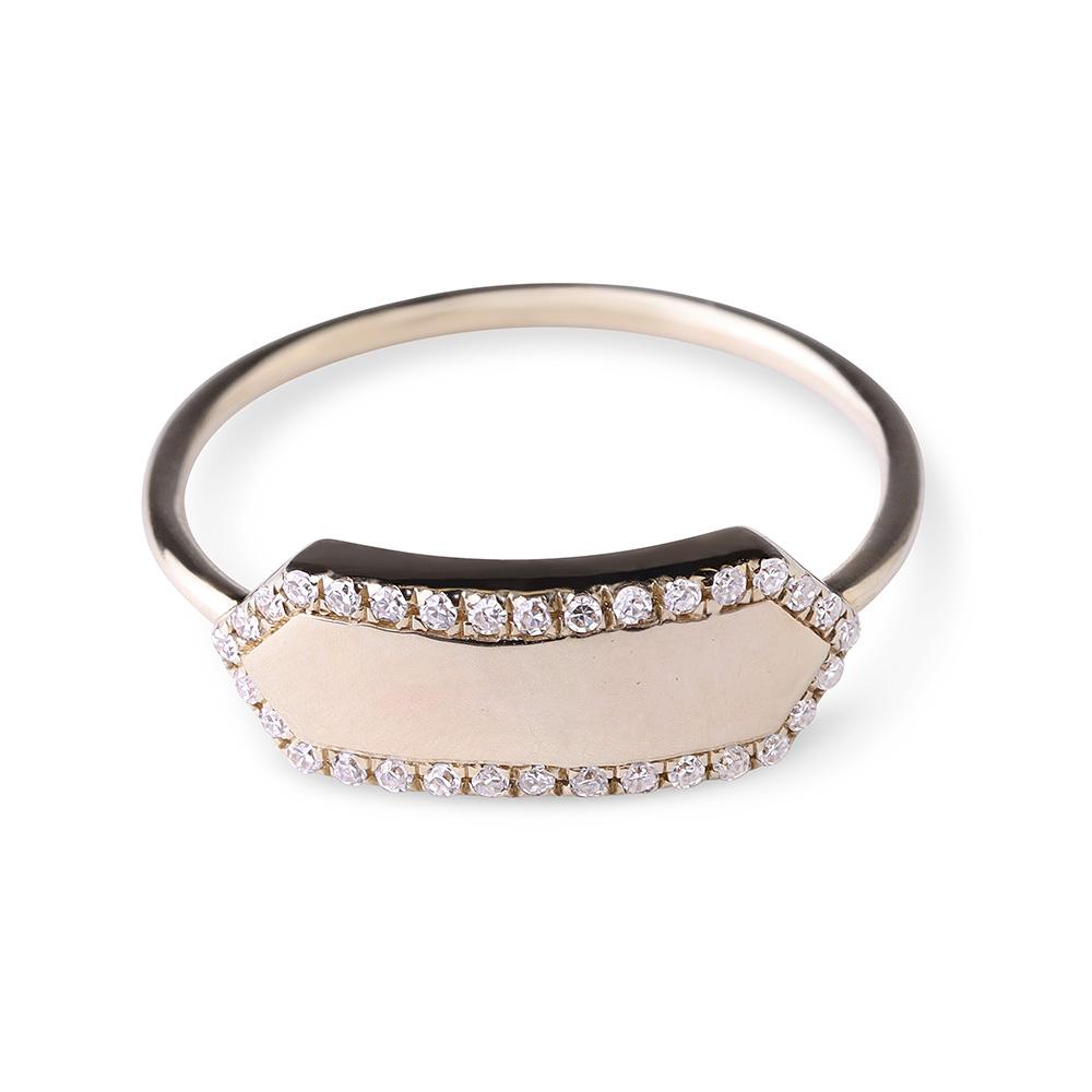 14K Gold Nameplate Ring with Pavé Diamonds