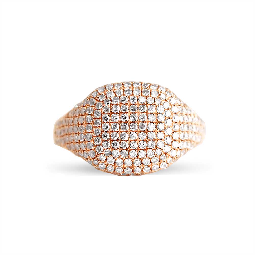 14K GOLD PAVÉ DIAMOND CUSHION SIGNET RING