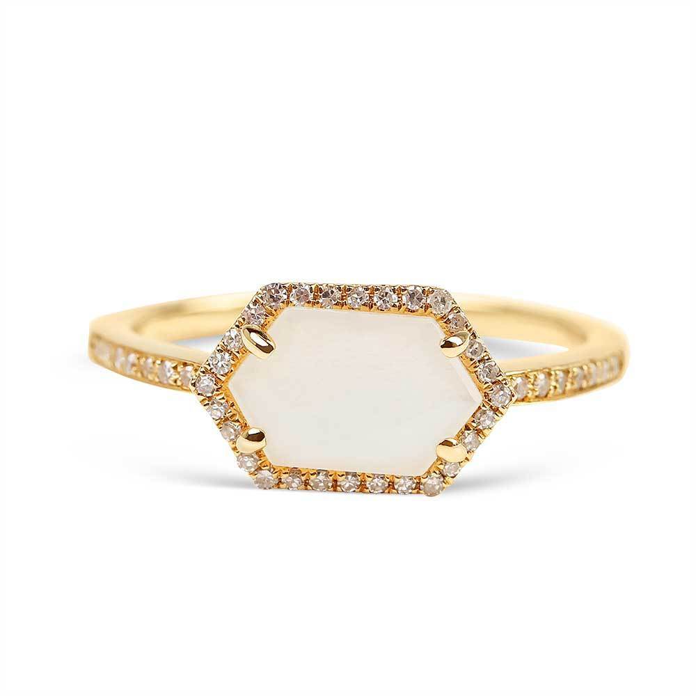 14K Gold Moonstone and diamond ring
