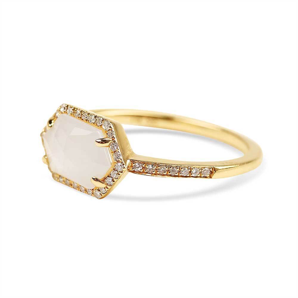 MOONSTONE RING WITH DIAMOND HALO