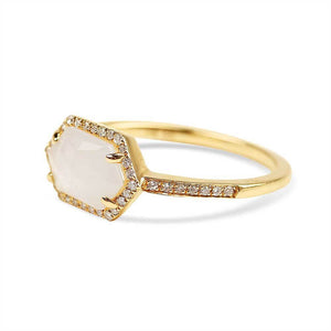 MOONSTONE RING WITH DIAMOND HALO