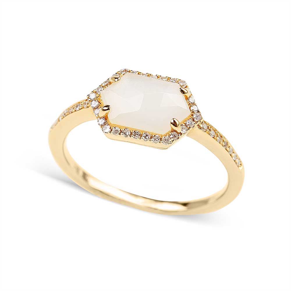 14K GOLD DIAMOND AND MOONSTONE RING