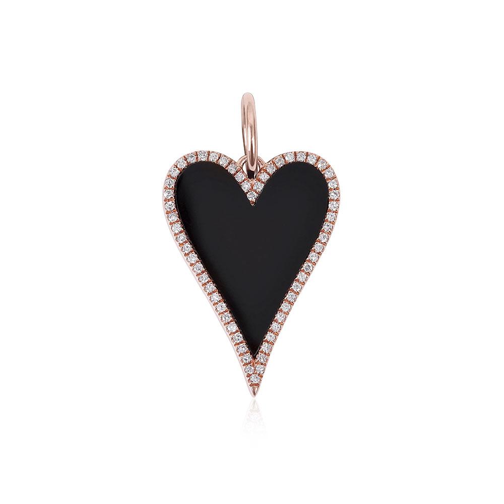 BLACK ONYX AND DIAMOND HEART CHARM