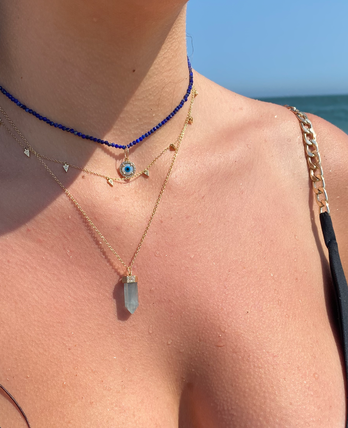 MINI MOTHER OF PEARL AND DIAMOND EVIL EYE CHARM