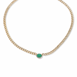 14K GOLD EMERALD & DIAMOND CUBAN LINK NECKLACE