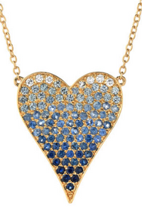 Gold Ombre Heart Necklace with Sapphires and Diamonds