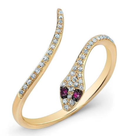 DIAMOND SNAKE RING WITH RUBY EYES