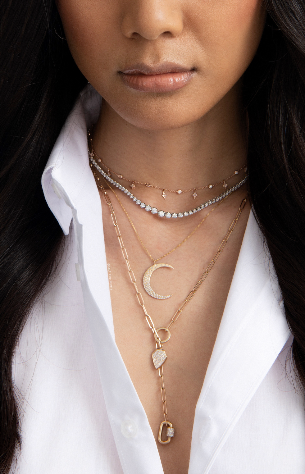 Scattered Diamond Moon Necklace