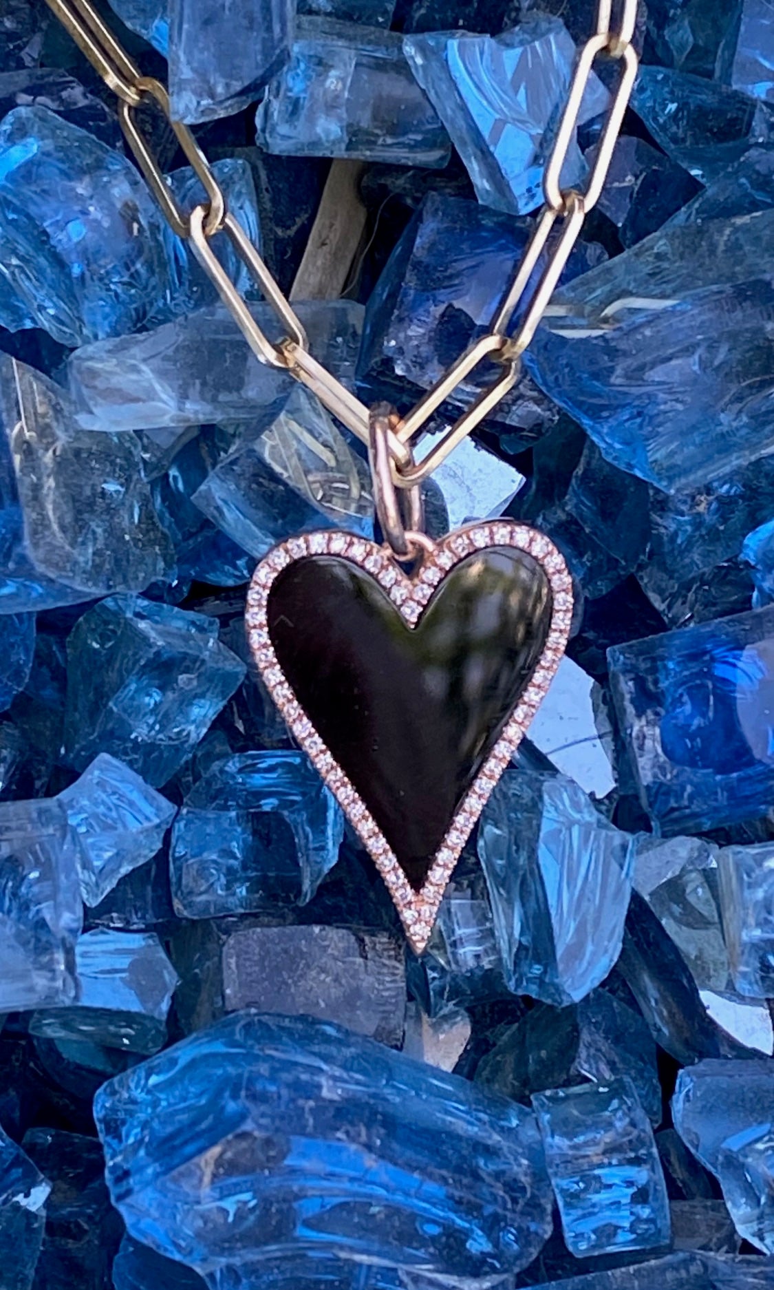 ONYX AND DIAMOND HEART CHARM