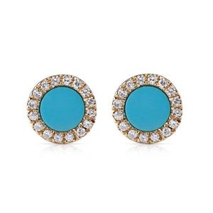 ROUND SMALL ROUND TURQUOISE AND DIAMOND EARRINGS