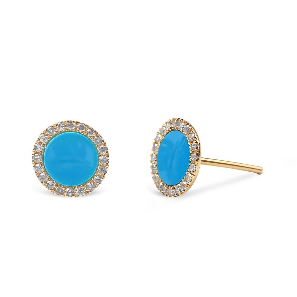 LARGE EMILY TURQUOISE STUDS WITH DIAMOND EDGE