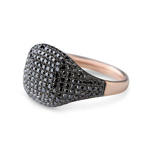 Black Diamond and 14K Rose Gold Signet Ring