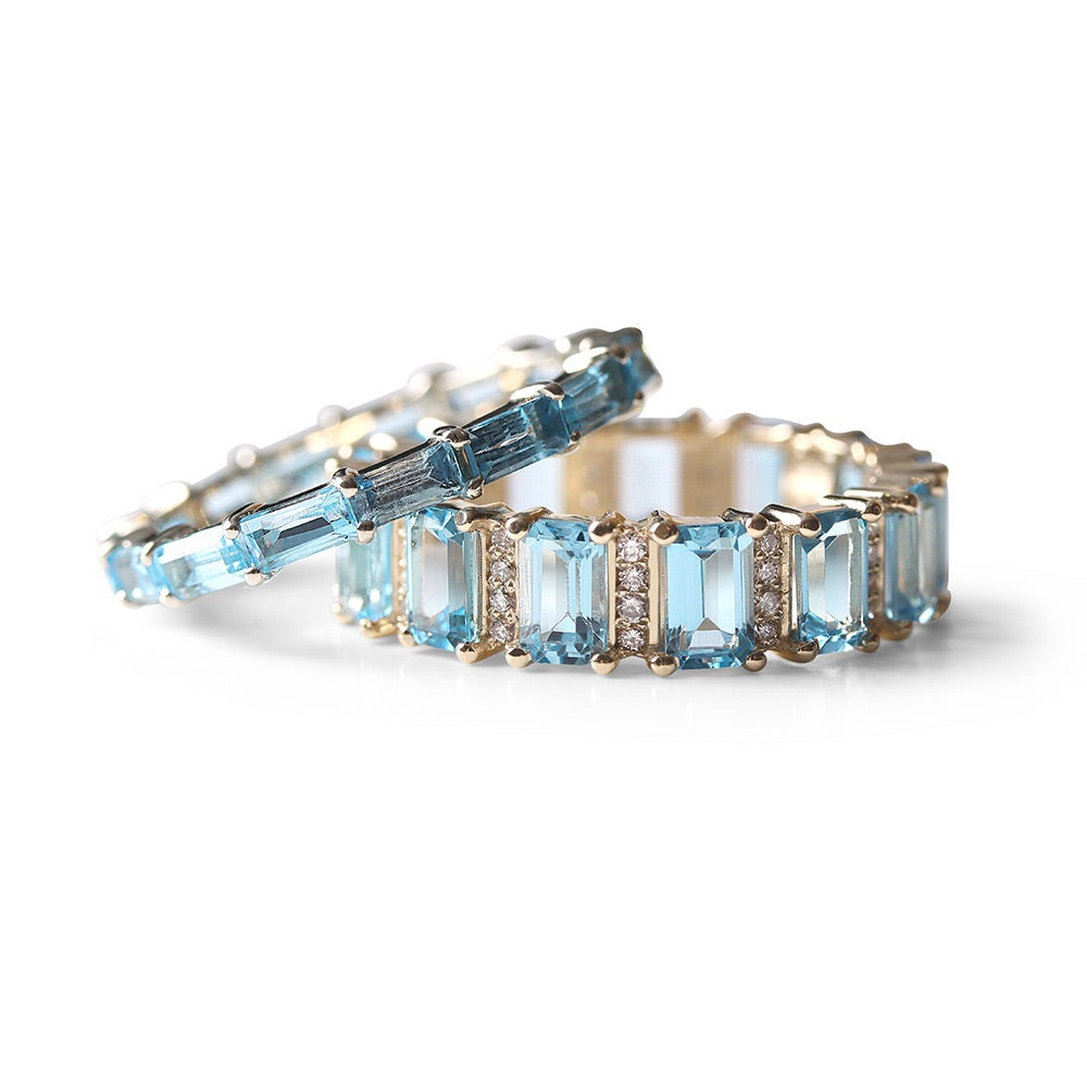 BLUE TOPAZ BAGUETTE ETERNITY BAND RING