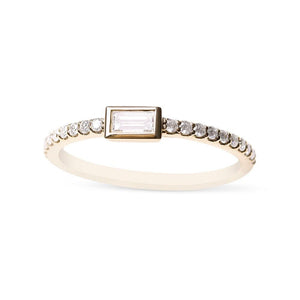 BEZEL SET BAGUETTE DIAMOND RING WITH DIAMOND DETAILING ON BAND