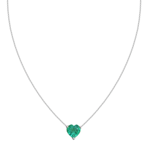 HEART SHAPED EMERALD NECKLACE IN 18K WHITE GOLD