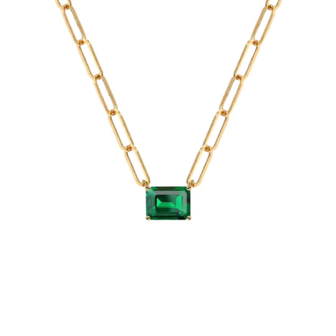 EMERALD PRONG SET PAPERCLIP CHAIN NECKLACE