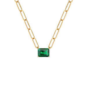EMERALD PRONG SET PAPERCLIP CHAIN NECKLACE