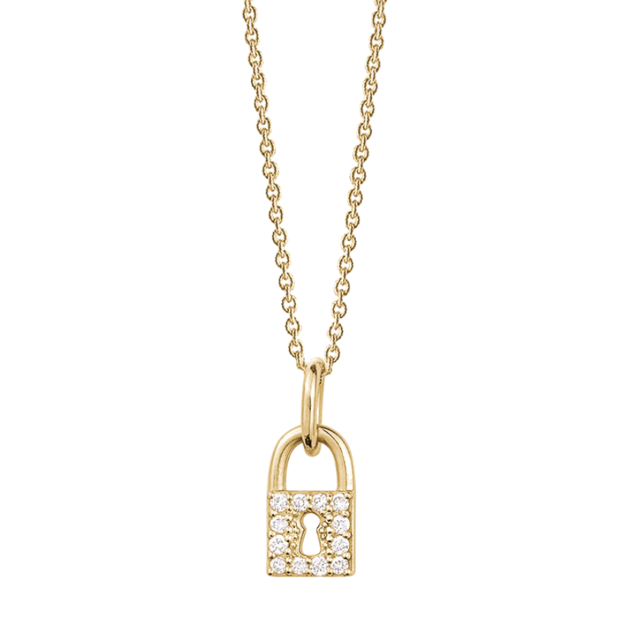 14k gold and diamond love lock necklace
