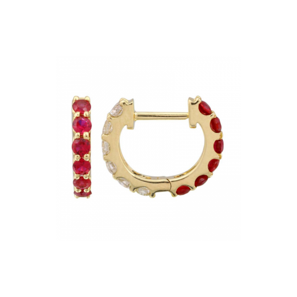 14K Gold Ruby and Diamond Reversible Huggie Earring 11mm