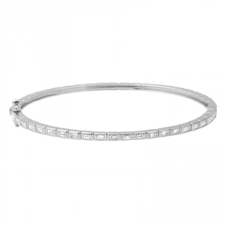 14K WHITE GOLD HORIZONTAL BAGUETTE DIAMOND BANGLE