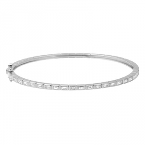 14K WHITE GOLD HORIZONTAL BAGUETTE DIAMOND BANGLE