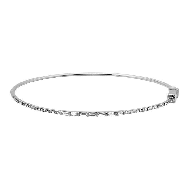 14K WHITE GOLD THIN PAVÉ AND BAGUETTE DIAMOND BANGLE