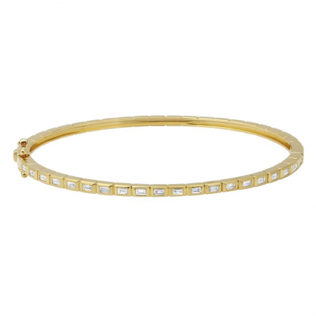 14K YELLOW GOLD HORIZONTAL BAGUETTE DIAMOND BANGLE