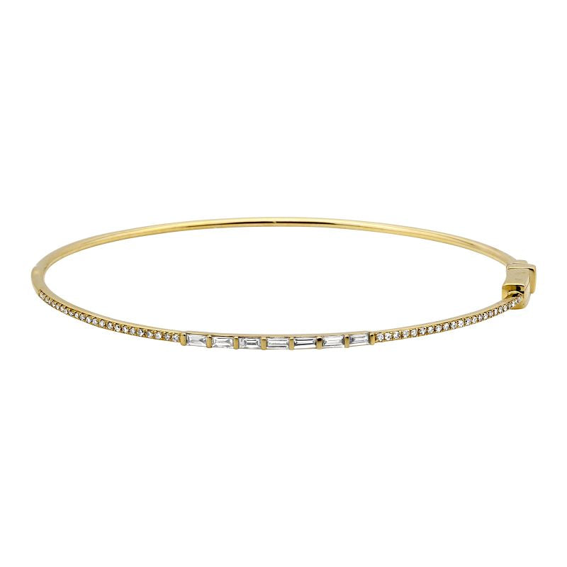 14K YELLOW GOLD THIN PAVÉ AND BAGUETTE DIAMOND BANGLE