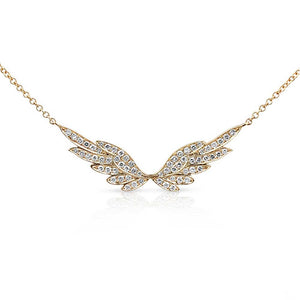 WHITE DIAMOND SET IN YELLOW GOLD ANGEL WING NECKLACE