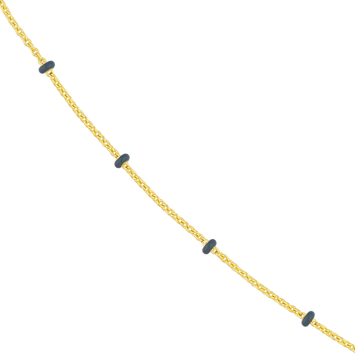 14K GOLD ROLO CHAIN WITH GRAY ENAMEL BEADS