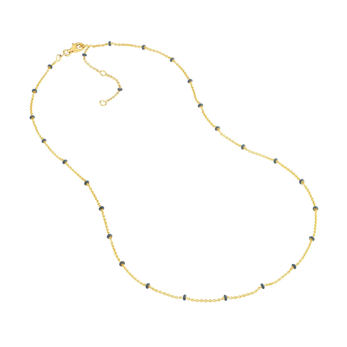 14K GOLD ROLO CHAIN WITH GREY ENAMEL BEADS